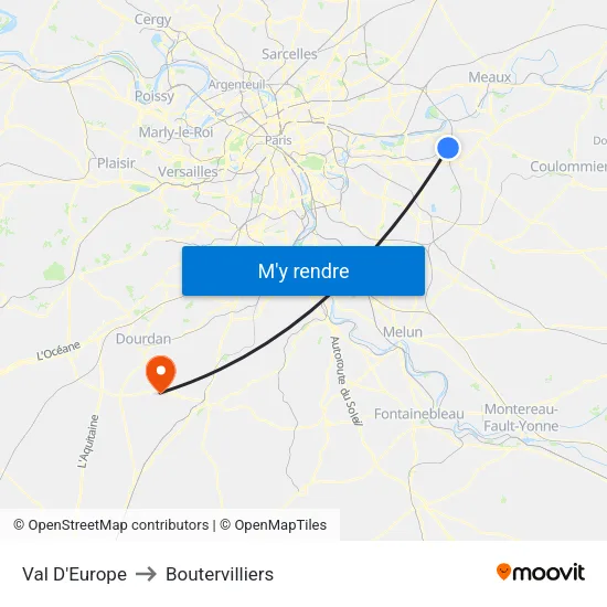 Val D'Europe to Boutervilliers map