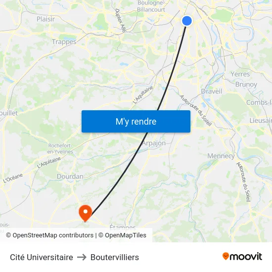 Cité Universitaire to Boutervilliers map