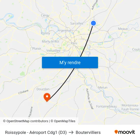 Roissypole - Aéroport Cdg1 (D3) to Boutervilliers map