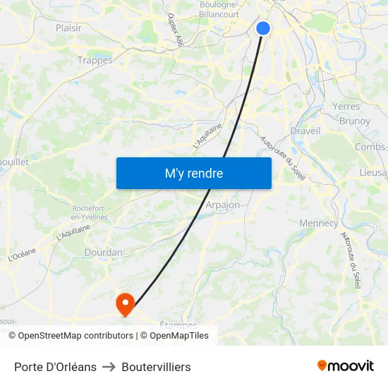 Porte D'Orléans to Boutervilliers map