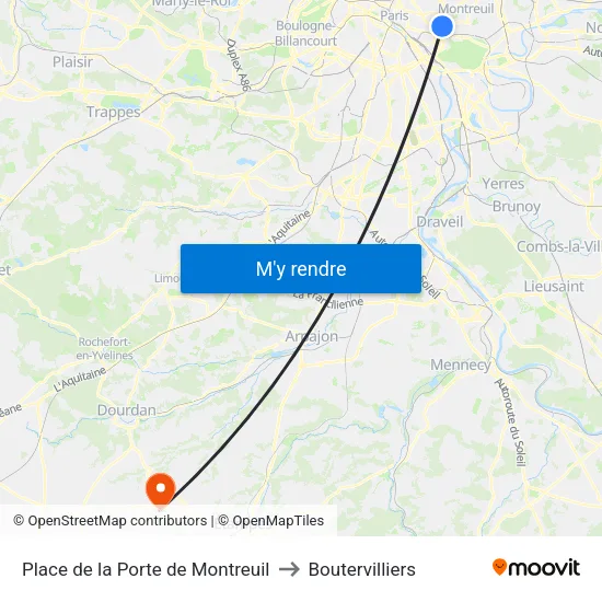 Place de la Porte de Montreuil to Boutervilliers map