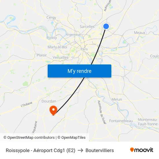 Roissypole - Aéroport Cdg1 (E2) to Boutervilliers map