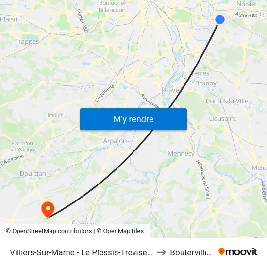 Villiers-Sur-Marne - Le Plessis-Trévise RER to Boutervilliers map