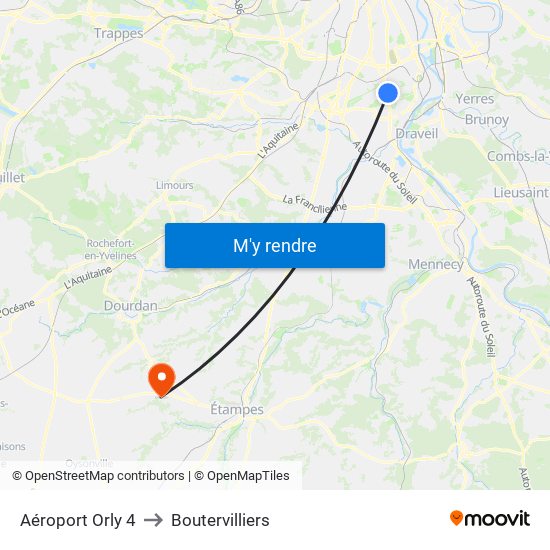 Aéroport Orly 4 to Boutervilliers map