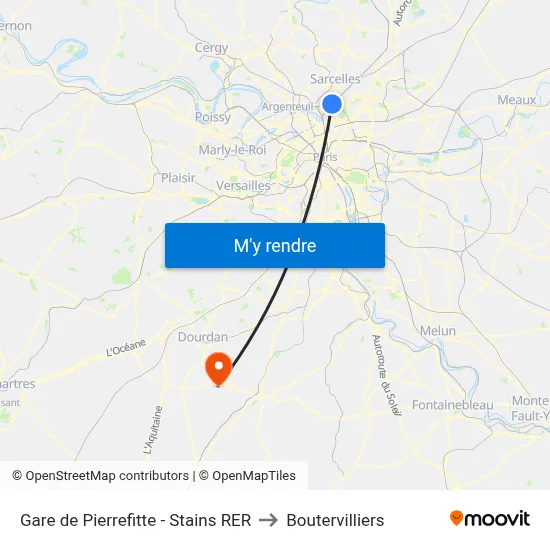 Gare de Pierrefitte - Stains RER to Boutervilliers map