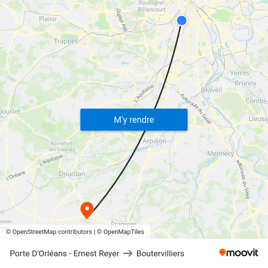 Porte D'Orléans - Ernest Reyer to Boutervilliers map