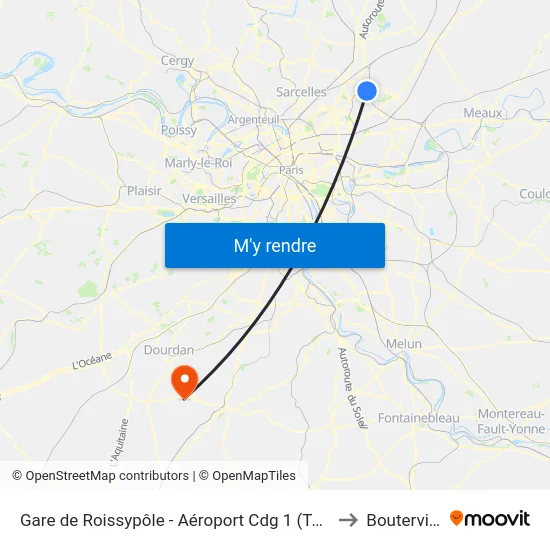 Gare de Roissypôle - Aéroport Cdg 1 (Terminal 3) (G2) to Boutervilliers map