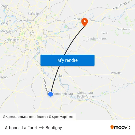 Arbonne-La-Foret to Boutigny map