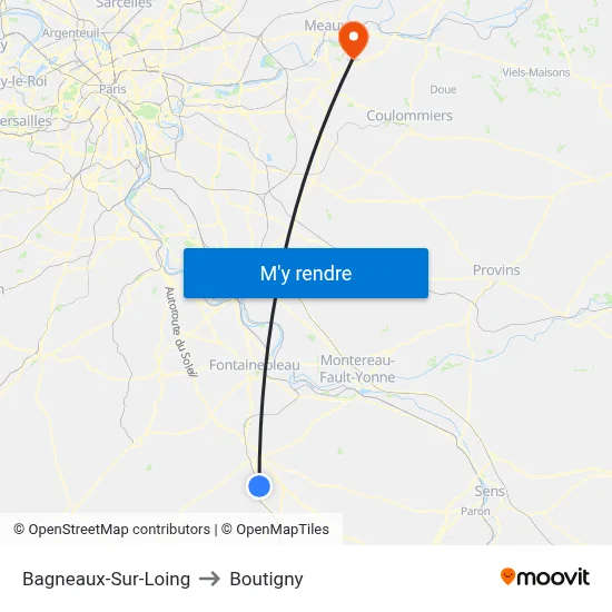 Bagneaux-Sur-Loing to Boutigny map