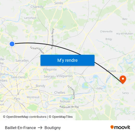 Baillet-En-France to Boutigny map