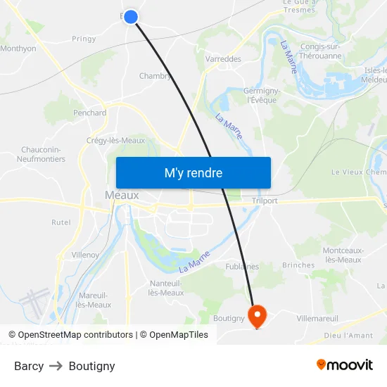 Barcy to Boutigny map