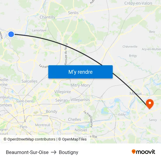 Beaumont-Sur-Oise to Boutigny map