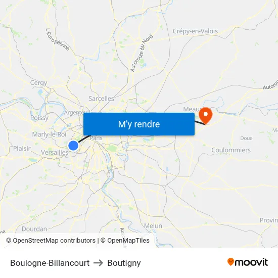 Boulogne-Billancourt to Boutigny map