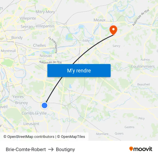 Brie-Comte-Robert to Boutigny map