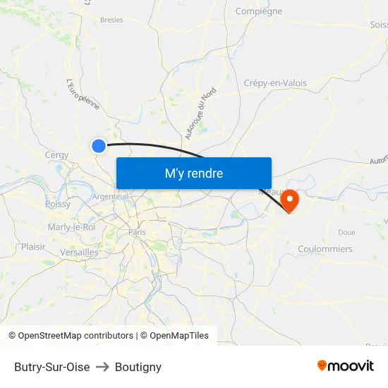 Butry-Sur-Oise to Boutigny map