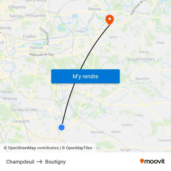 Champdeuil to Boutigny map