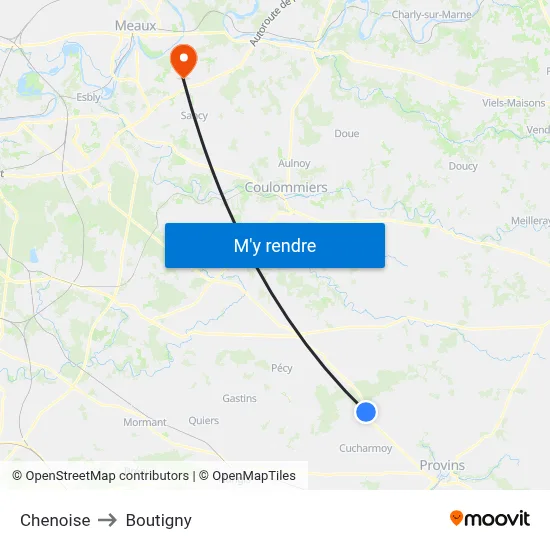 Chenoise to Boutigny map