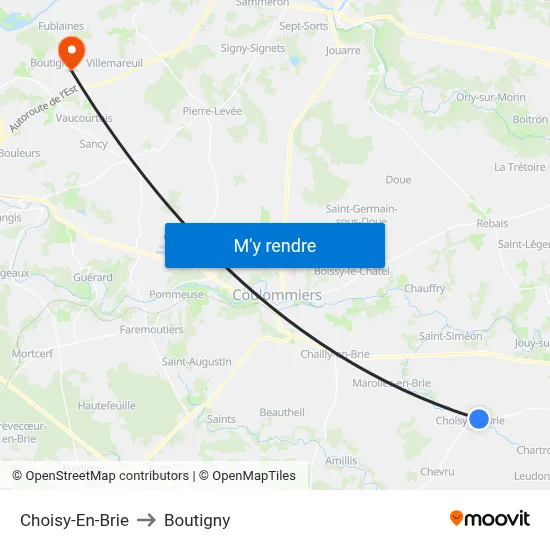 Choisy-En-Brie to Boutigny map