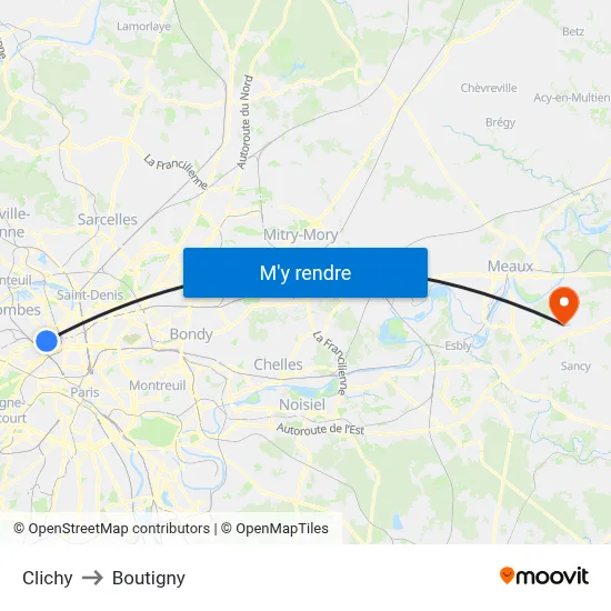 Clichy to Boutigny map