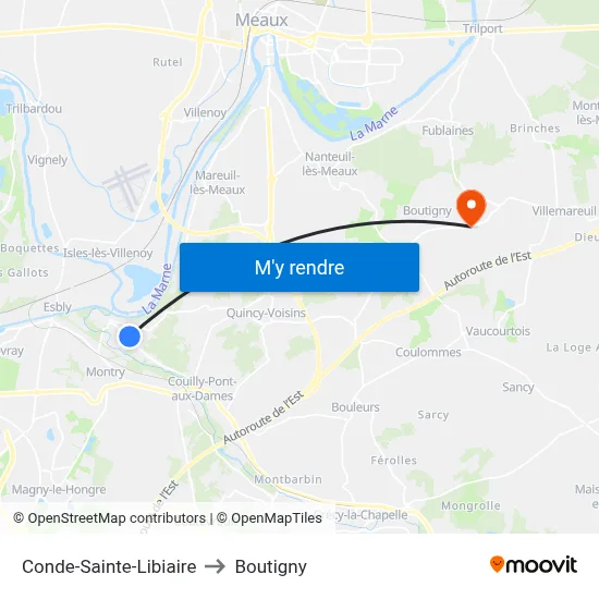 Conde-Sainte-Libiaire to Boutigny map