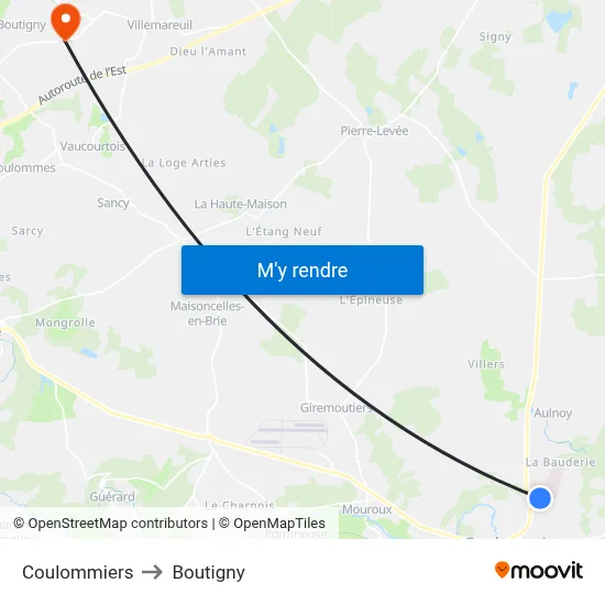 Coulommiers to Boutigny map