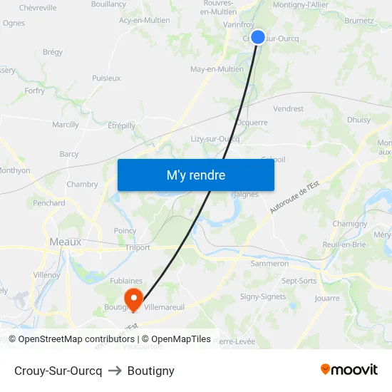 Crouy-Sur-Ourcq to Boutigny map