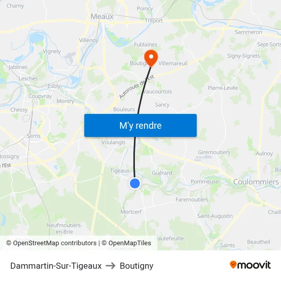 Dammartin-Sur-Tigeaux to Boutigny map