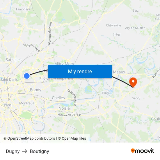 Dugny to Boutigny map