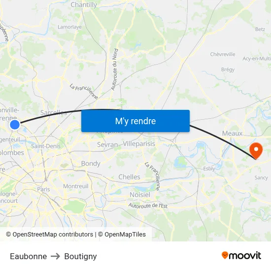 Eaubonne to Boutigny map