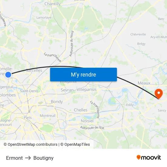 Ermont to Boutigny map