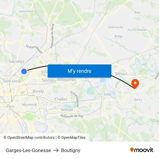 Garges-Les-Gonesse to Boutigny map