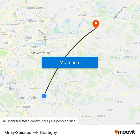 Grisy-Suisnes to Boutigny map