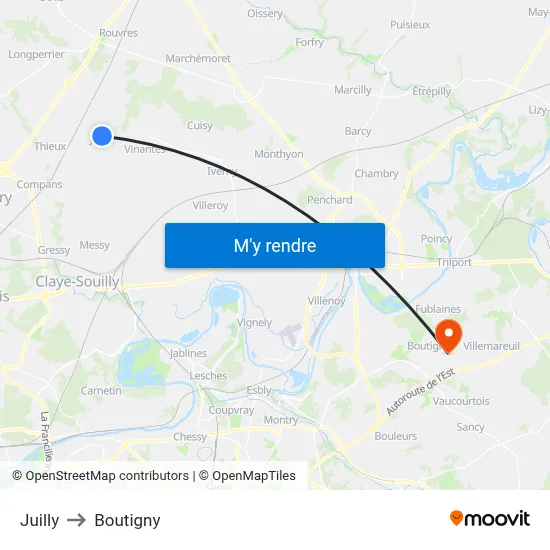 Juilly to Boutigny map