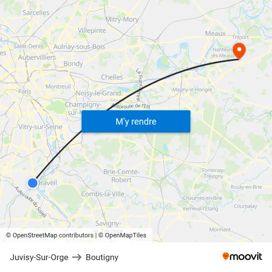 Juvisy-Sur-Orge to Boutigny map