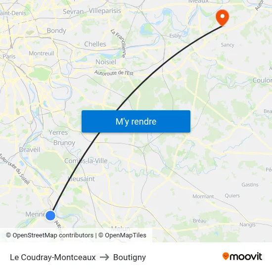 Le Coudray-Montceaux to Boutigny map