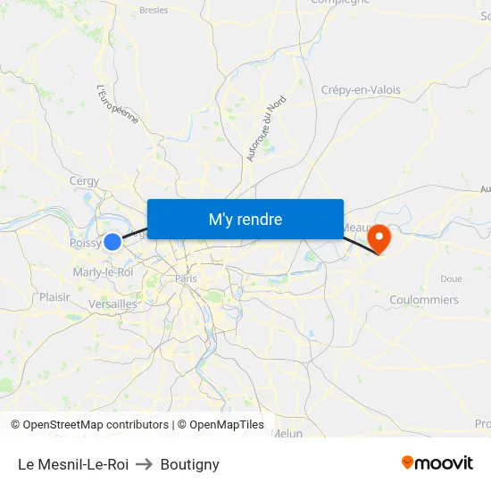 Le Mesnil-Le-Roi to Boutigny map
