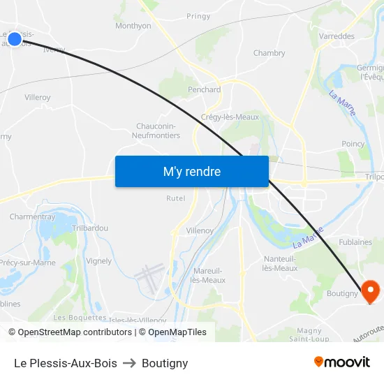Le Plessis-Aux-Bois to Boutigny map