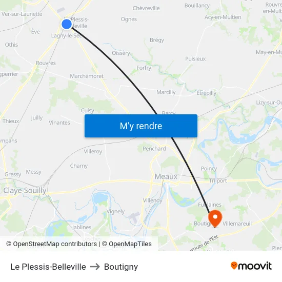 Le Plessis-Belleville to Boutigny map