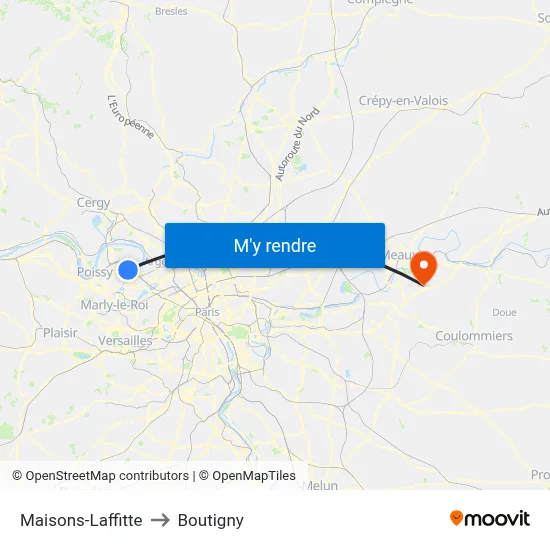 Maisons-Laffitte to Boutigny map