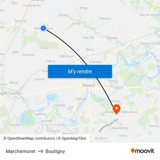 Marchemoret to Boutigny map
