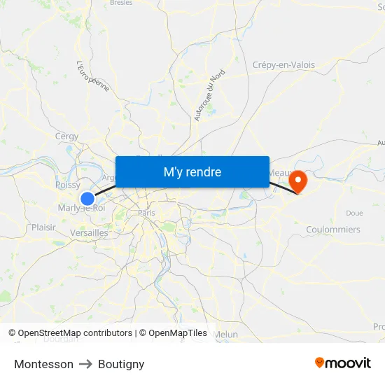 Montesson to Boutigny map