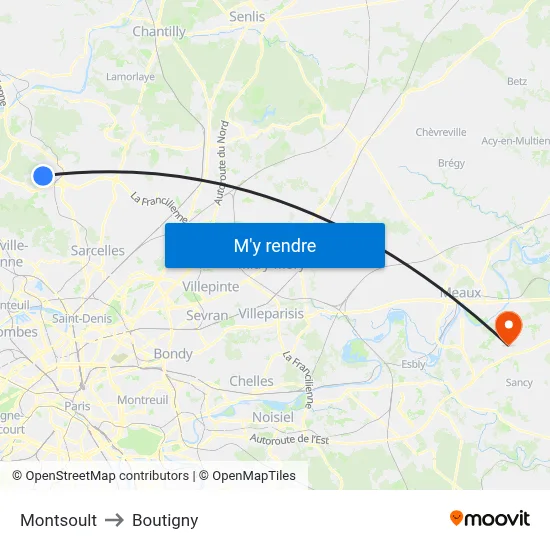 Montsoult to Boutigny map