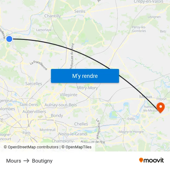 Mours to Boutigny map