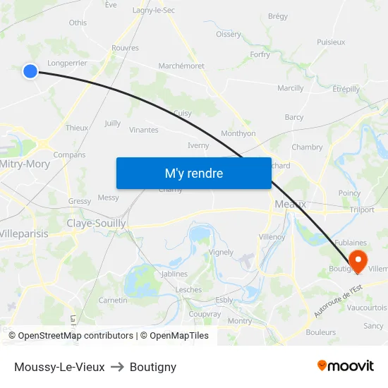 Moussy-Le-Vieux to Boutigny map