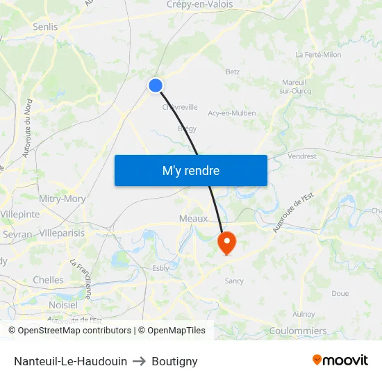 Nanteuil-Le-Haudouin to Boutigny map