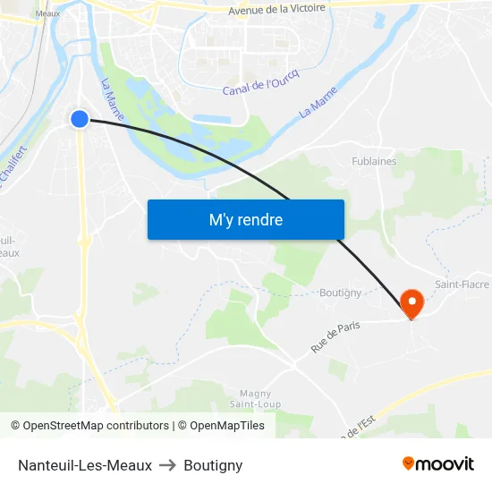 Nanteuil-Les-Meaux to Boutigny map