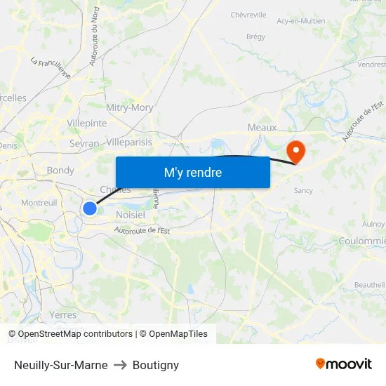 Neuilly-Sur-Marne to Boutigny map