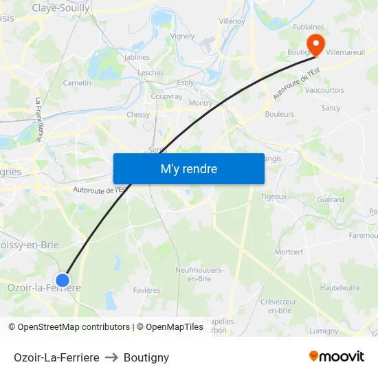 Ozoir-La-Ferriere to Boutigny map