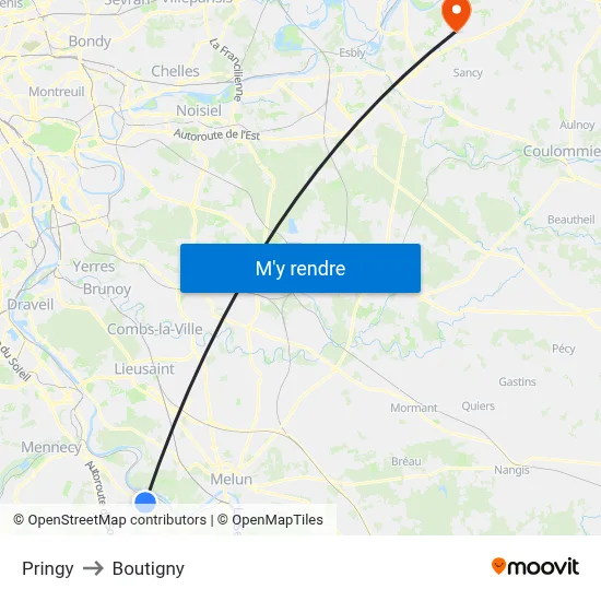 Pringy to Boutigny map