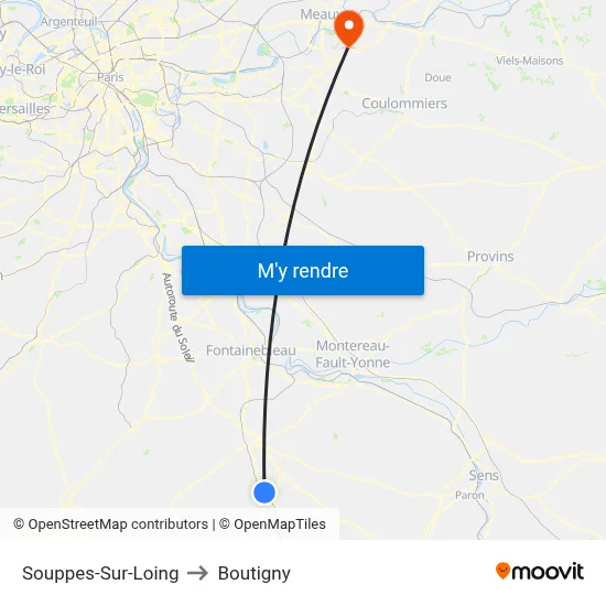 Souppes-Sur-Loing to Boutigny map